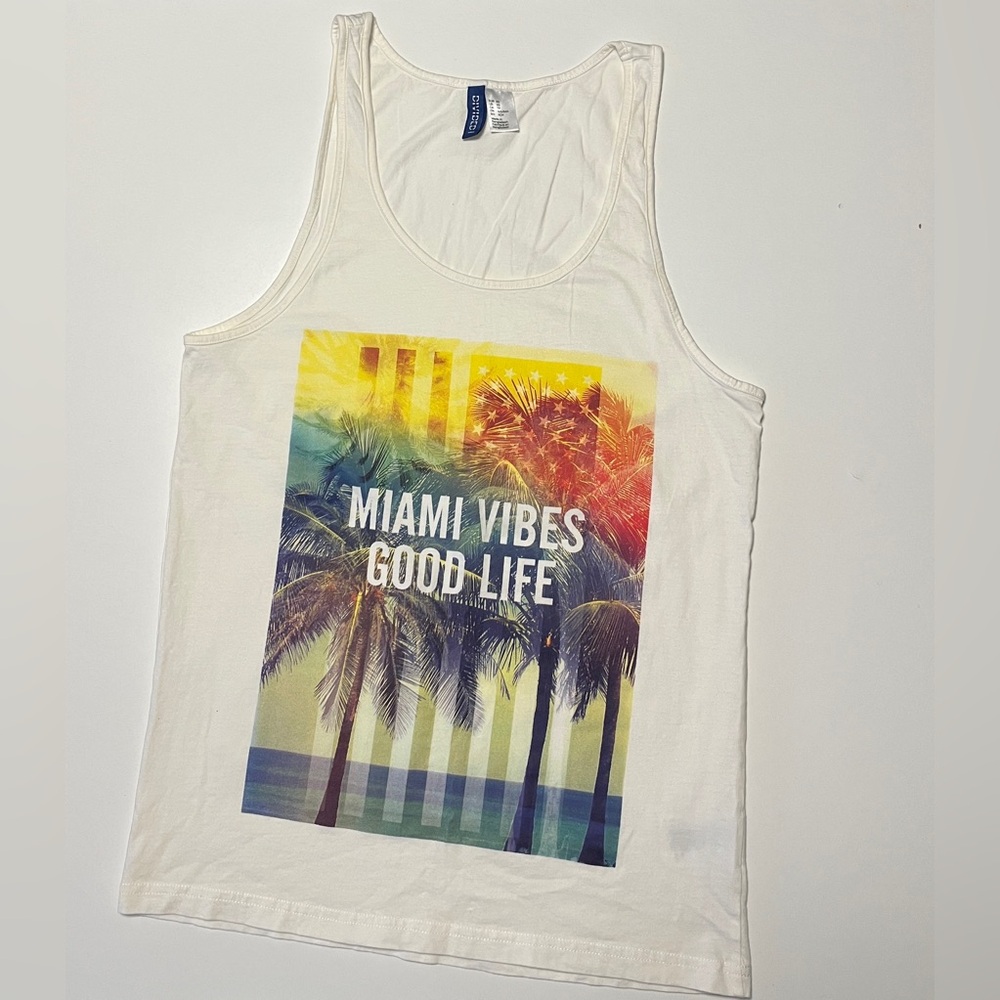 H&M Divided Men's White Small Miami Vibes Good Life Letter Graphic Tank Top
